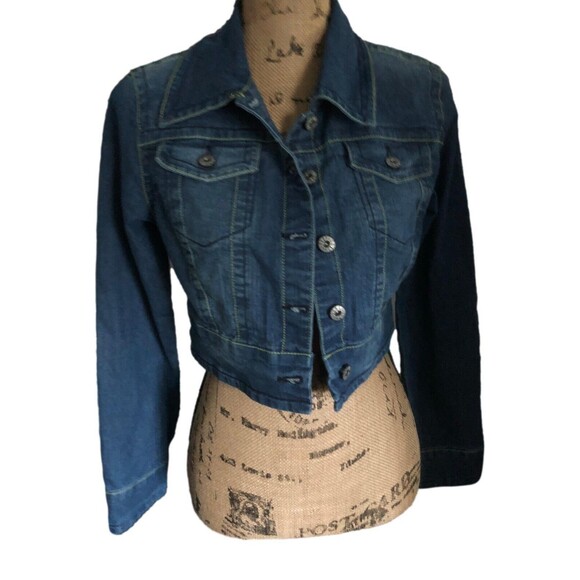 Breaker Jeans Women's Jean Jacket Coat Button Up Green Stitch Accent Size M NEW - Picture 1 of 7